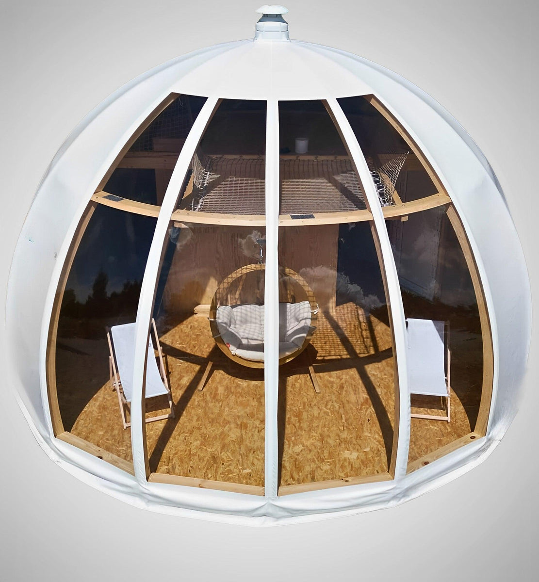 zelt im haus exklusives Iglu Glamping Haus teltta mit Kuppel & 2 Etagen– hikipuu